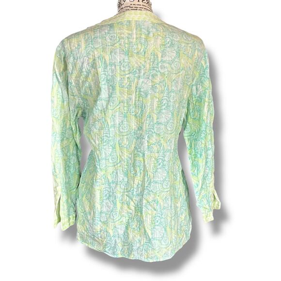 Vineyard Vines Size M Green 100% Cotton V-Neck Tropical Blouse Top Beach - Picture 6 of 6